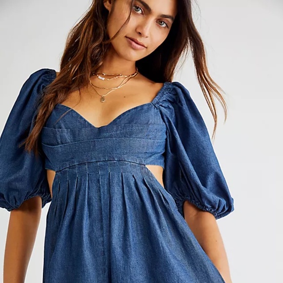 Free People Amy denim wide leg jumpsuit XS - Picture 16 of 16